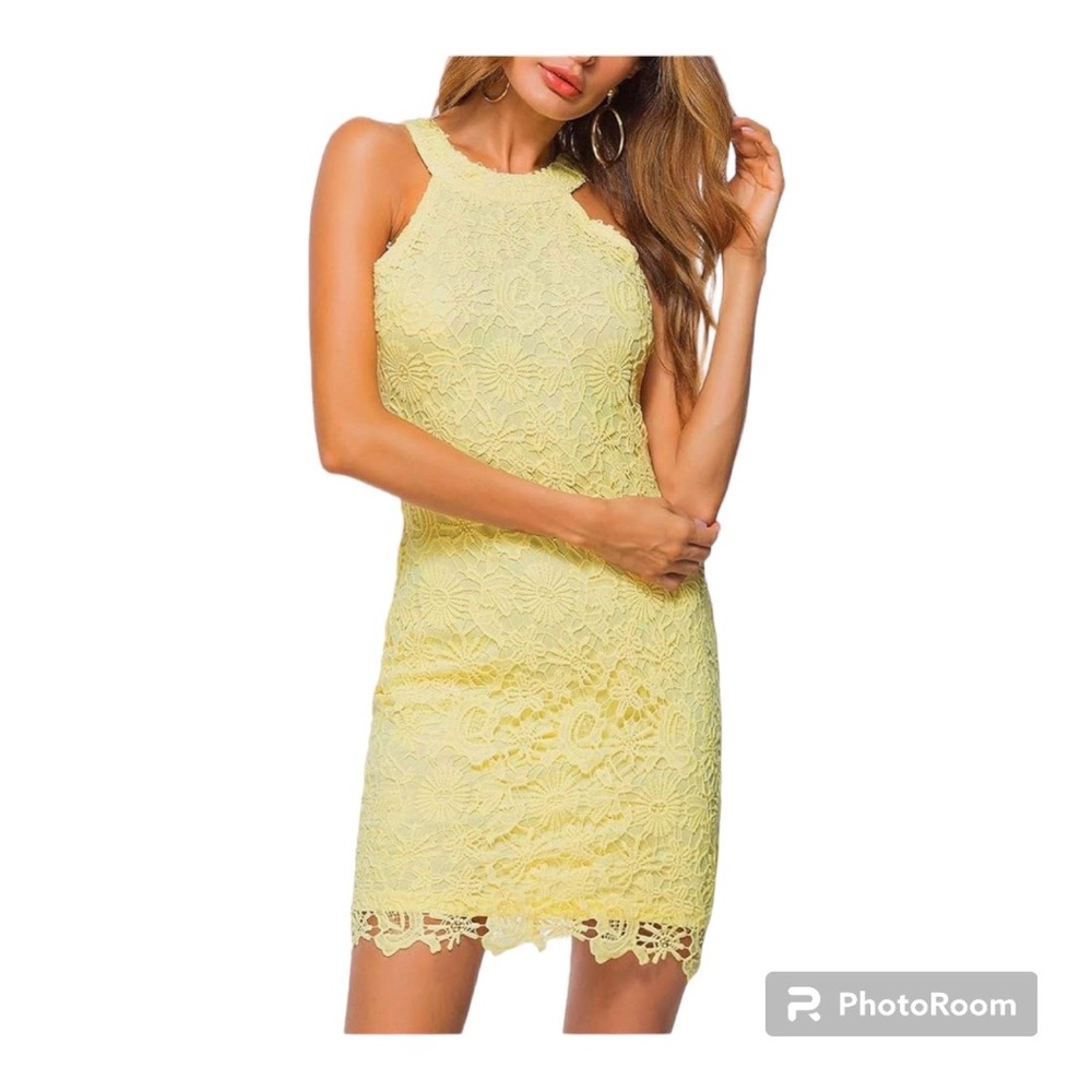 Sleeveless Yellow Lace Midi Dress
